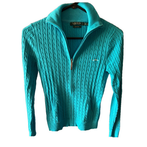 Lauren Ralph Lauren woman’s cable knit blue sweater XS full zip